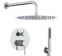 vidaXL Système de douche dissimulé (rond) argenté en acier inoxydable 201, mise à niveau de salle de bain, système de douche robuste avec douche à effet pluie, accessoire moderne pour salle de bain
