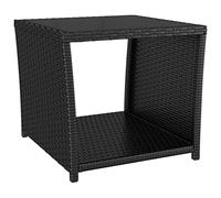 vidaXL Table d'appoint avec plateau en verre noir Poly rotin & verre trempé