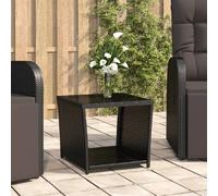 vidaXL Table d'appoint avec plateau en verre noir Poly rotin & verre trempé