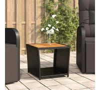 vidaXL Table d'appoint avec plateau en bois noir Poly rotin & bois d'acacia