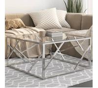 vidaXL Table basse 349945 Argenté acier inoxydable verre trempé 80x80x40 cm