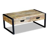 vidaXL Table basse 243297, 2 tiroirs, bois de manguier massif, 100 x 60 x 40 cm