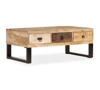Table Basse Avec 3 Tiroirs Bois De Manguier Massif 90x50x35 Cm - Vidaxl Marron