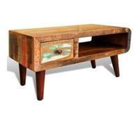 vidaXL Table basse avec bord incurvé et 1 tiroir Bois de récupération Bois multicolore avec bouton en fer G