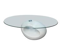 vidaXL Table basse ovale 240318 – dessus en verre – Blanc brillant