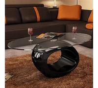 vidaXL Table basse avec dessus de table en verre ovale Noir brillant Noir G