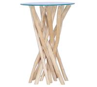 vidaXL Table Basse avec Dessus en Verre Table d'Appoint Table de Canapé Salon Salle de Séjour Maison Intérieur 35x35x50 cm Bois de Teck Massif