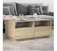 vidaXL Table Basse avec Lumières LED, Table d'Appoint avec Tiroirs, Bout de Canapé, Meuble de Salon Salle de Séjour, 839835