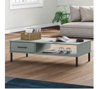 vidaXL Table basse OSLO351037 - pieds métal, tiroir et compartiment, industriel, gris bois pin massif