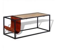 vidaXL Table basse avec porte-revues cuir véritable 110 x 50 x 45 cm