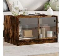 vidaXL Table basse avec portes en verre chêne fumé 68x50x42 cm 836368 Marron G