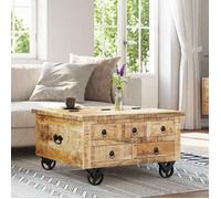 vidaXL Table basse Table d'appoint / chevet Bois de manguier brut 70 x 70 x 40 cm