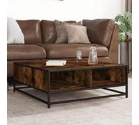 vidaXL Table basse chêne fumé 80x80x30 cm bois d'ingénierie et métal, table d'appoint, table de salon, table latérale, bout 848771 Marron G