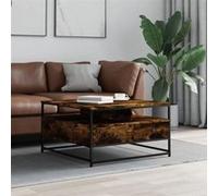 vidaXL Table Basse, Table d'Appoint avec Tiroirs et Étagères, Bout de Canapé avec Rangement Salle de Séjour, Industriel, Chêne Fumé Bois d'Ingénierie