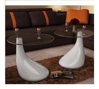 vidaXL Table basse et dessus de table Verre rond Blanc brillant 2 pcs Blanc G