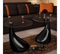 vidaXL Table basse et dessus de table Verre rond Noir brillant 2 pcs Noir G