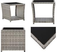 vidaXL Table basse Gris 45 x 45 x 40 cm Poly rotin et verre - Table basse - Tables basses - Table d'appoint