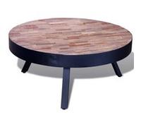 vidaXL Table basse ronde Bois de teck recy ifférentes nuances de teck pour le dessus de table et pieds noirs G