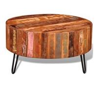 vidaXL Table basse ronde Bois massif de récupération Bois multicolore avec pieds en fer G