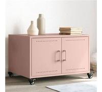 vidaXL Table Basse, Table d'Appoint avec Poignée, Bout de Canapé avec Porte, Meuble de Rangement Salle de Séjour, Rose 68x50x43,5 cm Acier