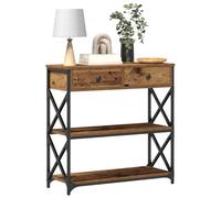 vidaXL Table Console avec tiroir Bois Ancien 75 x 28 x 75 cm, Table d'appoint pour Salon, Cadre en Acier rectangulaire, Rangement Chic pour Couloir, unité d'affichage en Bois Robuste