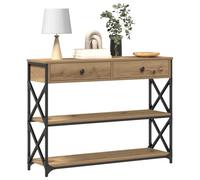 vidaXL Table Console avec tiroir chêne Artisanal 100 x 28 x 75 cm, Table d'appoint pour Salon, Cadre en Acier rectangulaire, Rangement Chic pour Couloir, unité d'affichage en Bois Robuste