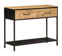 vidaXL Table Console, Bout de Canapé avec 2 Tiroirs, Table d'Appoint, Meuble de Salon Entrée Couloir, Bois Massif de Manguier et Fer