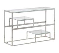 vidaXL Table Console, Table d'Appoint avec Étagère, Bout de Canapé, Meuble de Couloir Salon Entrée, Argenté Acier Inoxydable et Verre Trempé