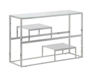 vidaXL Table Console, Table d'Appoint avec Étagère, Bout de Canapé, Meuble de Couloir Salon Entrée, Argenté Acier Inoxydable et Verre Trempé