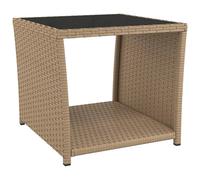 vidaXL Table d'appoint avec plateau en verre Beige Poly rotin & verre trempé