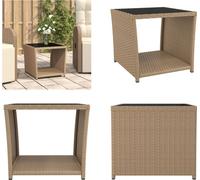vidaXL Table d'appoint avec plateau en verre Beige Poly Rotin & Verre trempé - Table d'appoint - Tables d'appoint - Table basse - Meubles de jardin