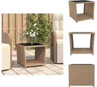 vidaXL Table d'appoint avec plateau en verre Beige Polyrotin et verre trempé - Tables de jardin