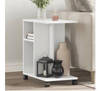 vidaXL Table d'appoint avec Roues Blanc 50x30x55 cm Bois d'ingénierie, Bout de canapé, Table de canapé, Table de Salon, Table d'accent, Table de Lampe