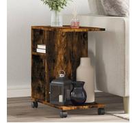 vidaXL Table d'appoint avec Roues chêne fumé Bois d'ingénierie, Bout de canapé, Table de canapé, Table de Salon, Table d'accent, Table de Lampe
