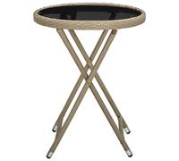 vidaXL Table d'appoint Beige 60 cm Poly rotin et verre trempé
