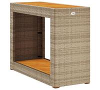 vidaXL Table d'appoint de jardin avec plateau en bois Beige Poly Rattan