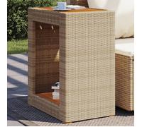 vidaXL Table d'appoint de jardin avec plateau en bois Beige Poly Rattan