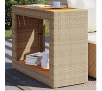 vidaXL Table d'appoint de jardin avec plateau en bois Beige Poly Rattan