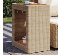 vidaXL Table d'appoint de jardin avec plateau en bois Beige Poly Rattan