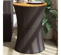 vidaXL Table d'appoint de jardin en forme de tambour Noir poly rotin bois massif