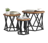 vidaXL Table d'appoint empilable 3 pc Bois Ancien 53 x 53 x 40 cm | Empilable pour un rangement facile, Matériaux en bois et métal hyper solides, Fini vieilli pour un look intemporel