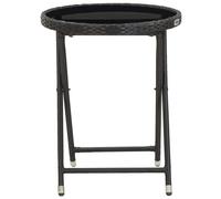 vidaXL Table d'appoint noire 60 cm Poly rotin et verre trempé