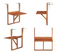 vidaXL Table de balcon suspendue 64,5x44x80 cm Bois massif Acacia - Table de balcon - Tables de balcon - Tables suspendues