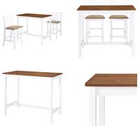 vidaXL Table de bar avec chaises 3 pcs. bois massif brun et blanc - Table de bar et chaise - Tables de bar et chaises - Ensemble de bar