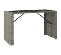 vidaXL Table de bar avec plateau en verre Poly rotin Gris 185x80x110 cm