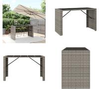 vidaXL Table de bar avec plateau en verre Gris 185x80x110 cm Poly Rotin - Table de bar avec plateau en verre - Tables de bar avec plateau en verre - Table de fête - Table de bistrot