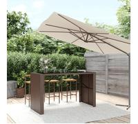 vidaXL Table de bar et dessus en verre marron 185x80x110 cm poly rotin, table de fête, table de pub, table de bar de petit 362599