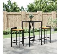vidaXL Table de bar et dessus en verre noir 70x70x110 cm poly rotin362586 G