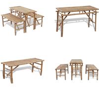 vidaXL Table de bière avec 2 bancs 100 cm Bambou - Table de pique-nique - Tables de pique-nique - Tables de terrasse