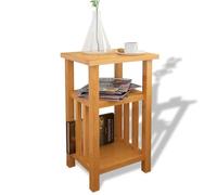 vidaXL Table de Chevet, 27x35x55 cm, Chêne Massif & Placage MDF, Marron, Table de Nuit Compacte, Avec 2 Étages & Porte-Revues, Style Moderne, Pour Chambre ou Salon
